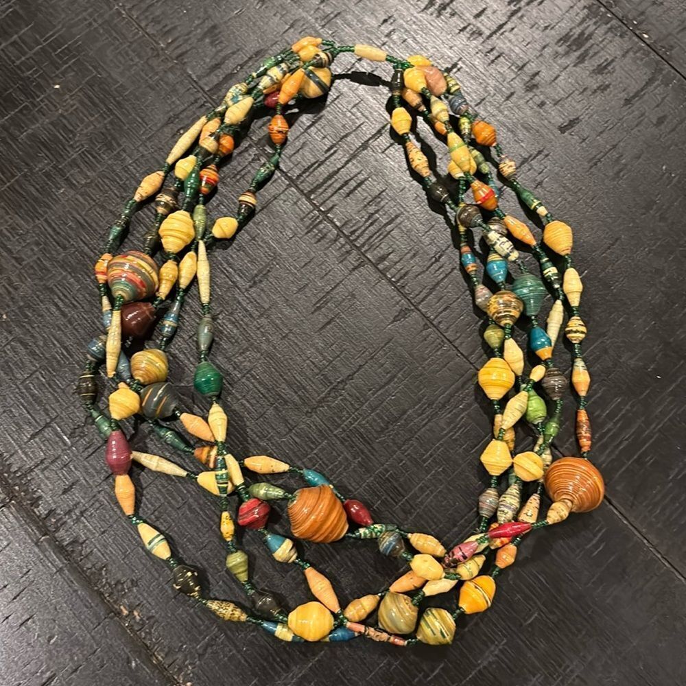 Vintage Handmade Paper Bead Beaded Layered Joho Handcrafted Necklace Colorful